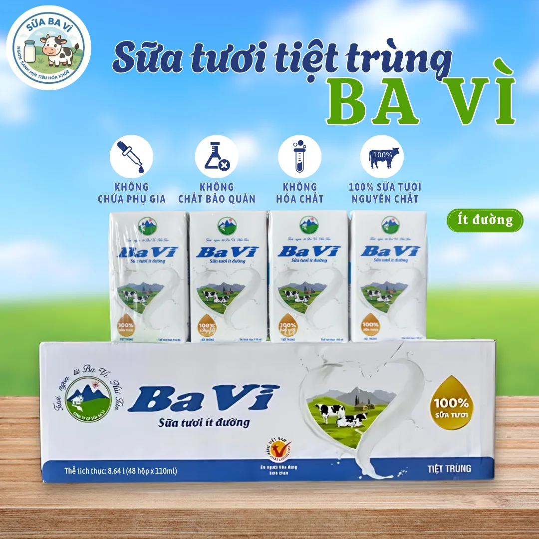 sữa tươi tiệt trùng ba vì ít đường 110ml